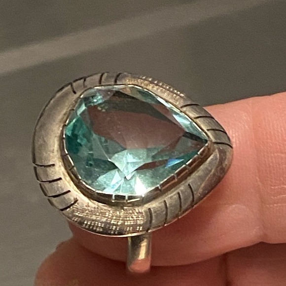 Vintage Sterling 925 silver cocktail ring with aquamarine stone. Size 8 - Picture 6 of 12